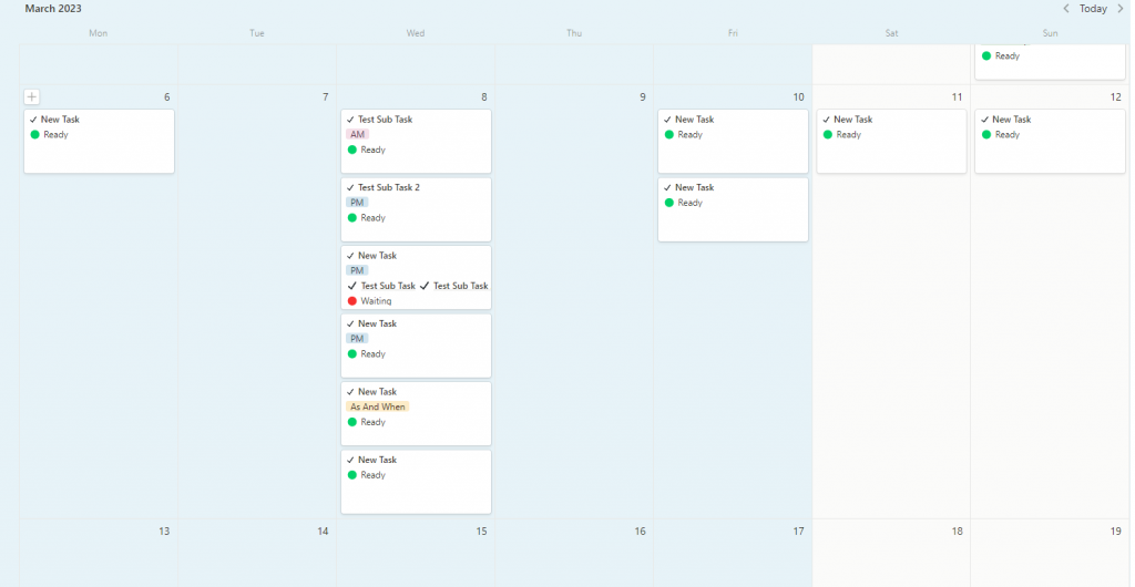 Tasks & Subtasks Within A Calendar View
